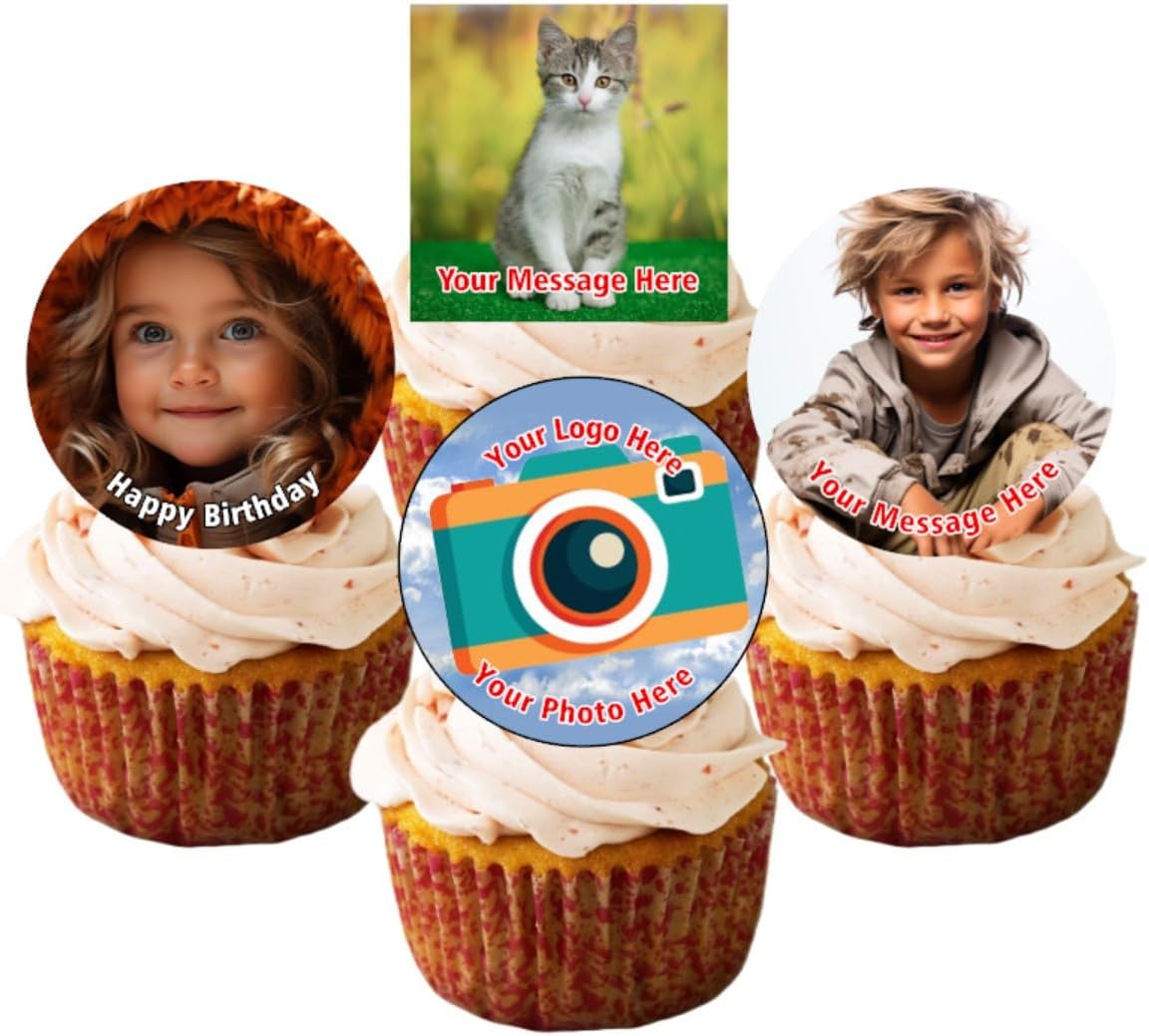Pre Cut Edible Personalised Photo Cupcake Toppers (14 x 2 inch Discs)