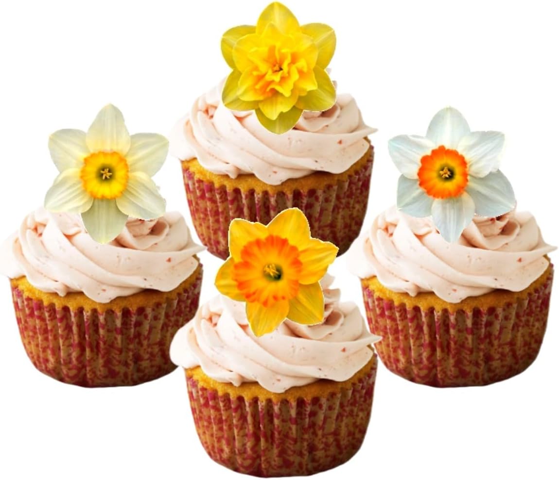 24 x Pre Cut Flower Edible Wafer Cupcake Toppers (Daffodil)