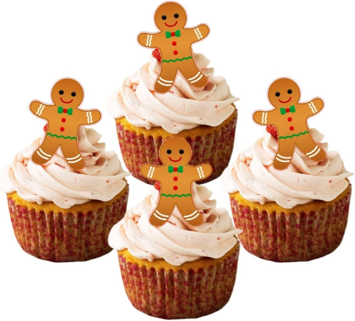 24 x Pre Cut Edible Wafer Cupcake Toppers (Gingerbread)