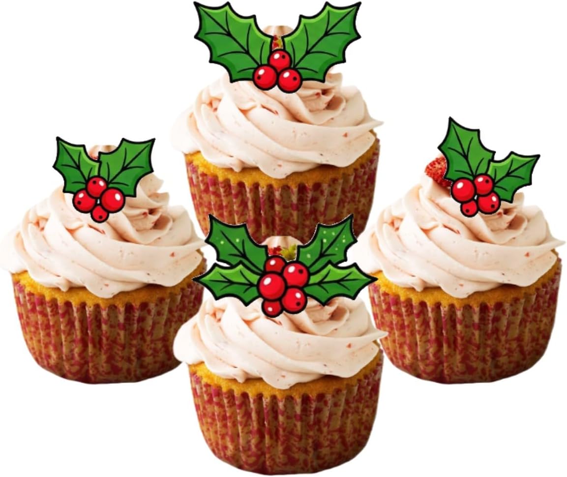 Pre Cut Edible Wafer Cake Toppers (30 x Holly Leaves)