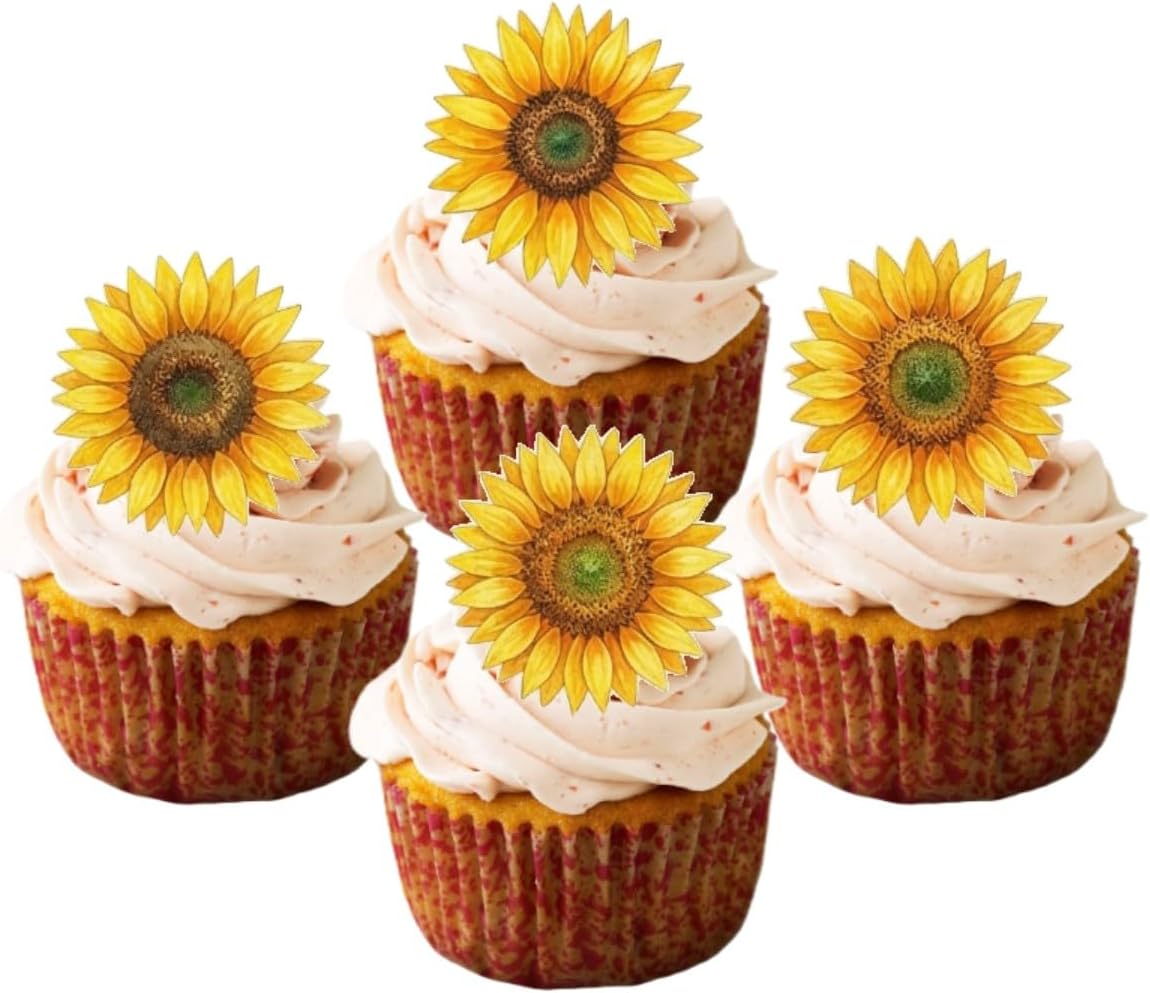 24 x Pre Cut Flower Edible Wafer Cupcake Toppers (Sunflower)